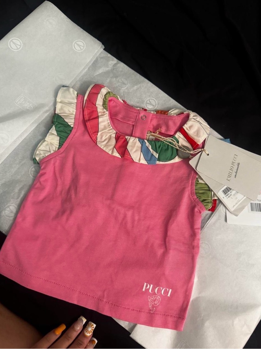 Pink Girls' Ruffle Collar Tank Top